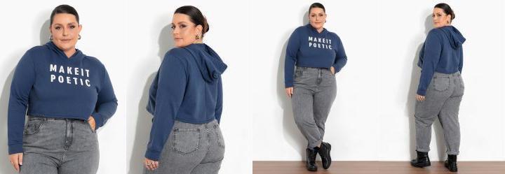 Casaco Cropped Marinho Estampa Puff Plus Size