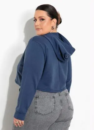Marguerite - Casaco Cropped Marinho Estampa Puff Plus Size - MARGUERITE