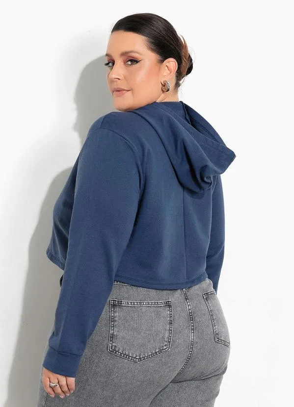 Marguerite - Casaco Cropped Marinho Estampa Puff Plus Size 2