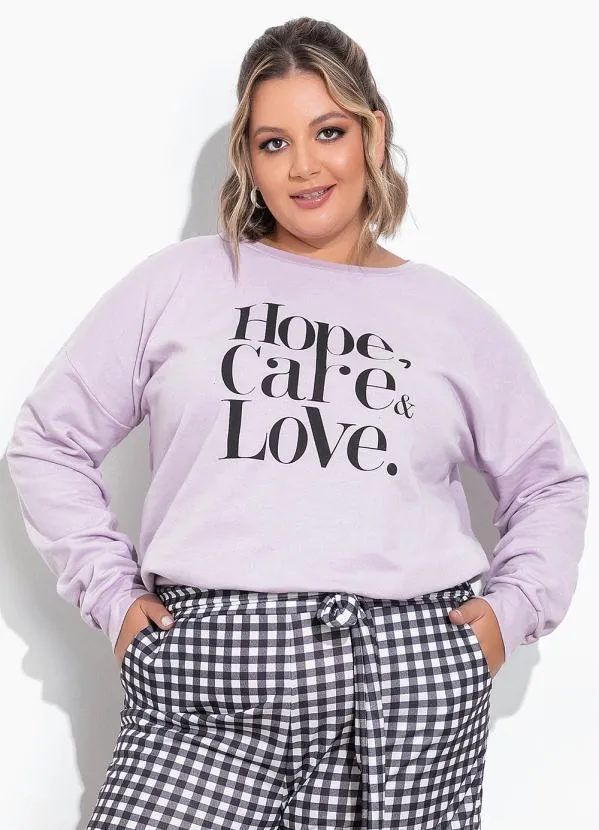 Marguerite - Casaco Lilás em Moletom com Estampa Plus Size