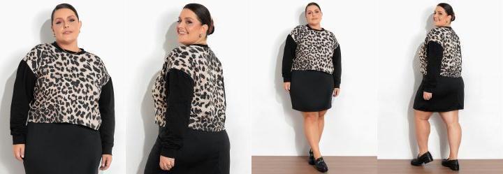 Casaco Ona e Preto com Mangas Plus Size