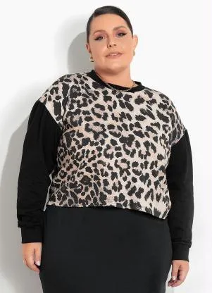 Marguerite - Casaco Onça e Preto com Mangas Plus Size - MARGUERITE