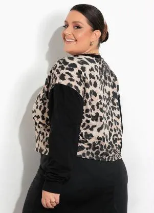 Marguerite - Casaco Onça e Preto com Mangas Plus Size - MARGUERITE
