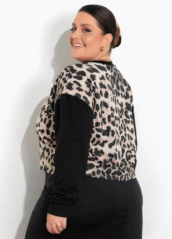 Marguerite - Casaco Onça e Preto com Mangas Plus Size 2