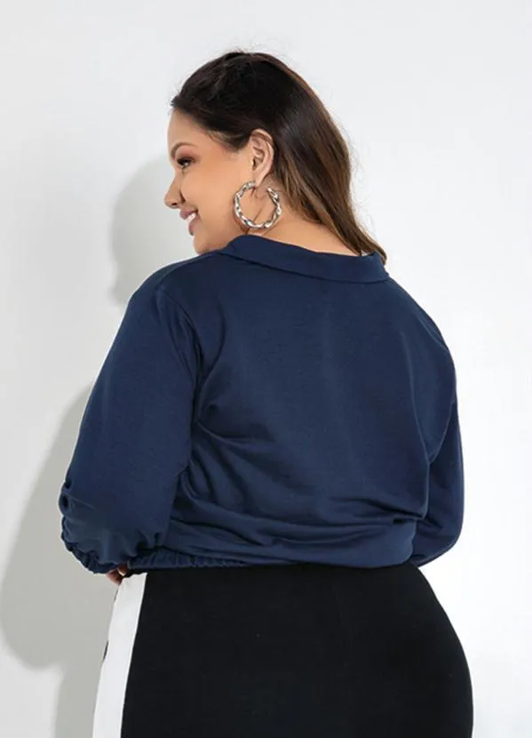 Queima Estoque - Casaco Plus Size Azul com Decote de Zíper 5