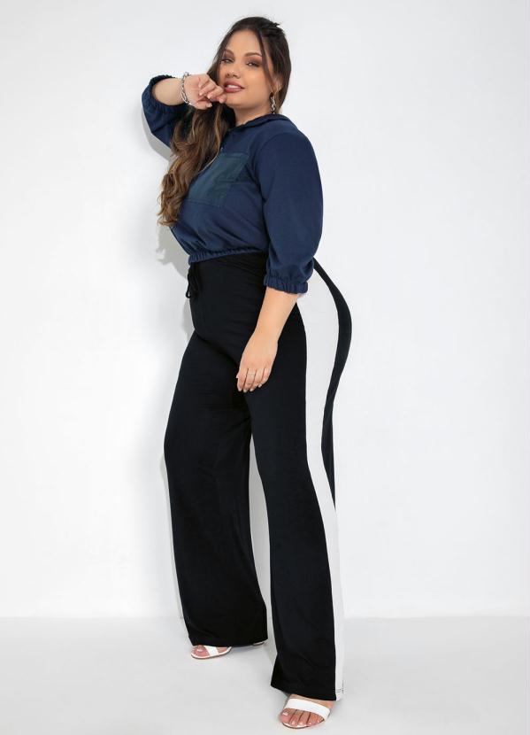 Outlet - Casaco Plus Size Azul com Decote de Zíper 4