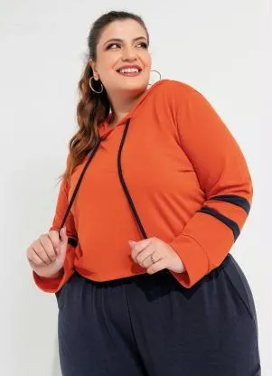 Queima Estoque - Casaco Plus Size Laranja/Marinho com Capuz - QUEIMA ESTOQUE
