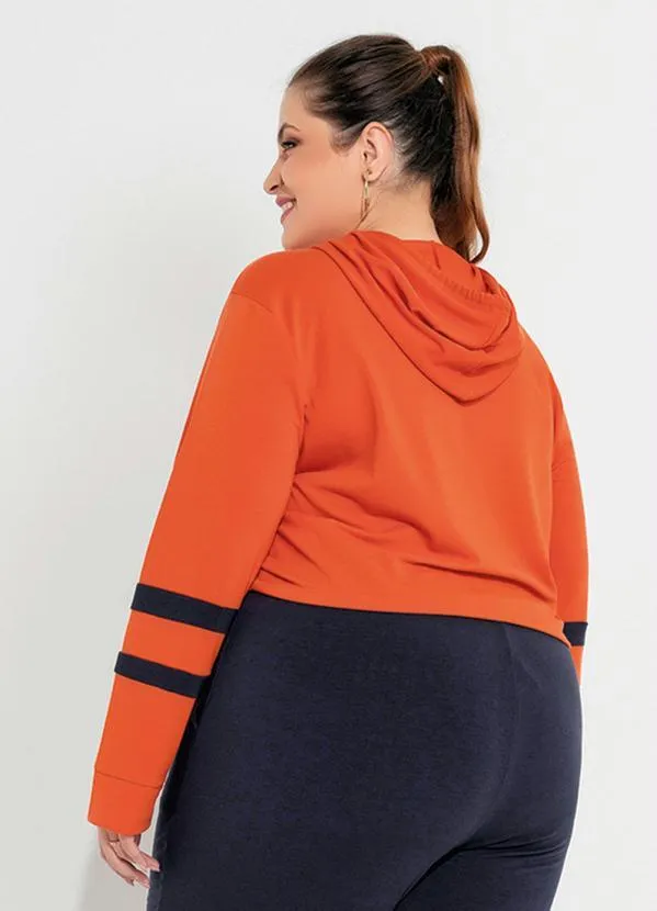 Queima Estoque - Casaco Plus Size Laranja/Marinho com Capuz 4