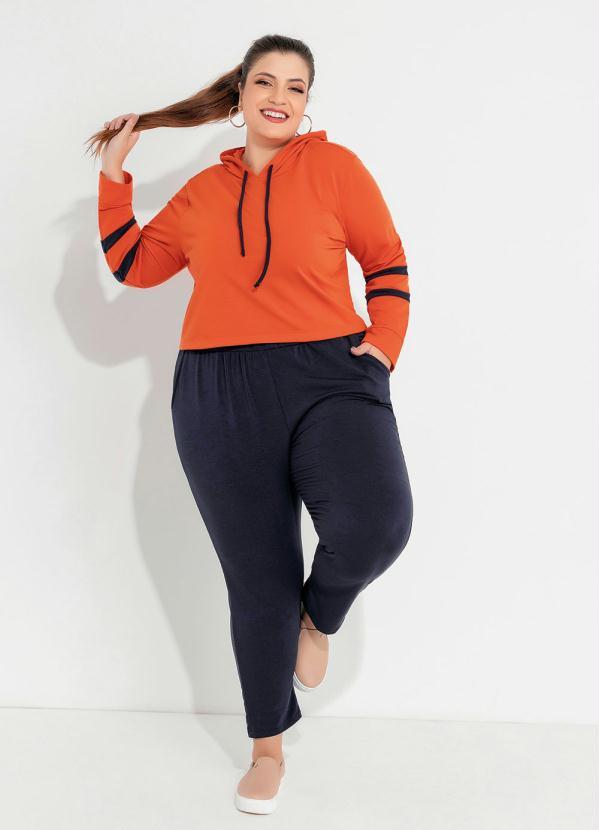 Outlet - Casaco Plus Size Laranja/Marinho com Capuz 3