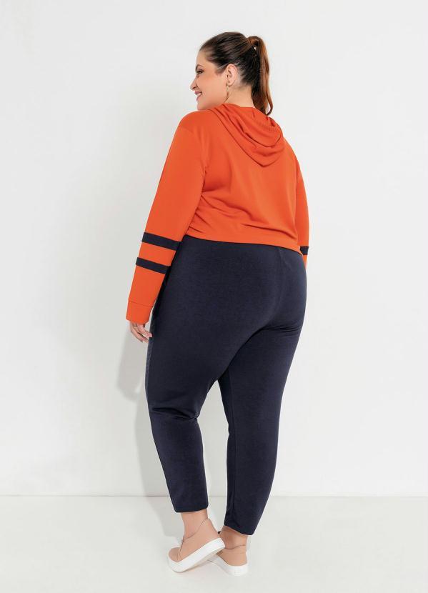 Outlet - Casaco Plus Size Laranja/Marinho com Capuz 4