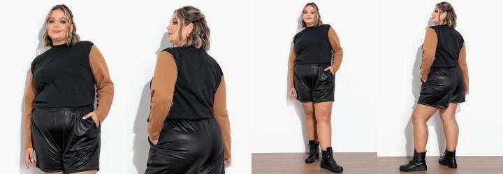 Casaco Preto e Caramelo com Gola Alta Plus Size