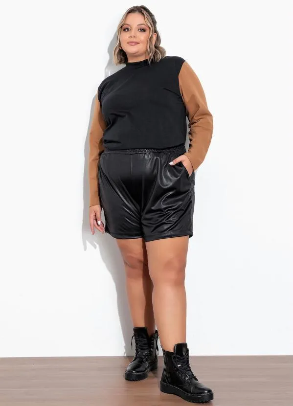Marguerite - Casaco Preto e Caramelo com Gola Alta Plus Size 3