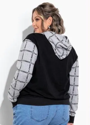 Marguerite - Casaco Preto e Mescla com Capuz Plus Size - MARGUERITE