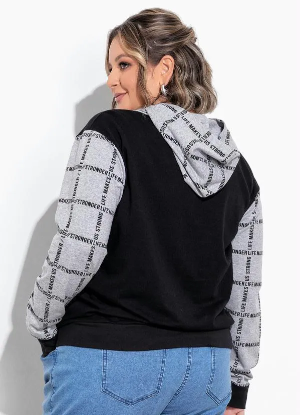 Marguerite - Casaco Preto e Mescla com Capuz Plus Size 4