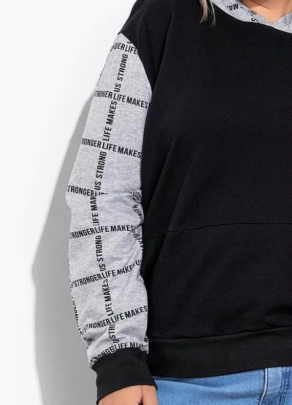 Marguerite - Casaco Preto e Mescla com Capuz Plus Size 3