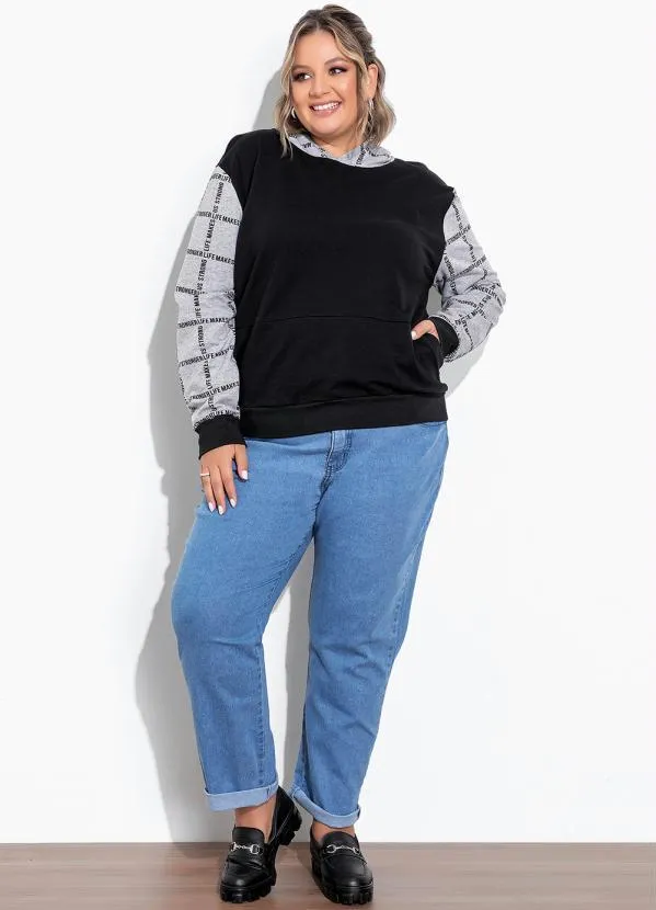 Marguerite - Casaco Preto e Mescla com Capuz Plus Size 2