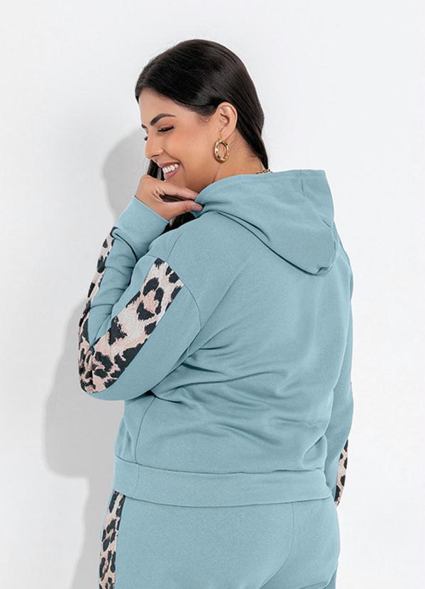 Outlet - Casaco Turquesa e Onça com Capuz Plus Size 2