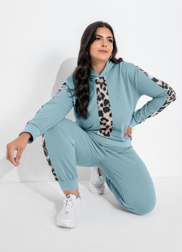 Outlet - Casaco Turquesa e Onça com Capuz Plus Size 3
