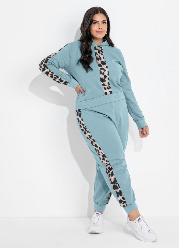 Outlet - Casaco Turquesa e Onça com Capuz Plus Size 4