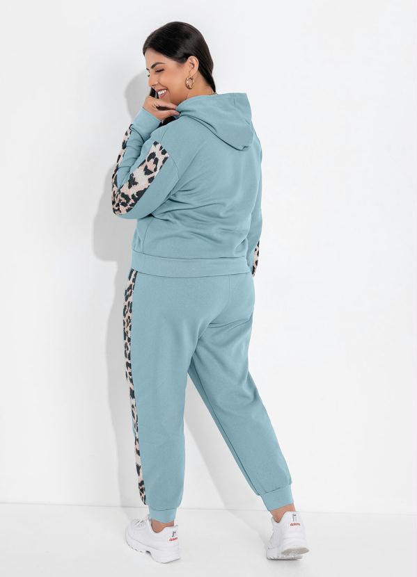 Outlet - Casaco Turquesa e Onça com Capuz Plus Size 5