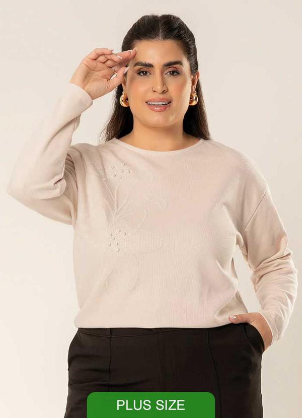 Cativa - Moletom Feminino Estampado Plus Size Bege
