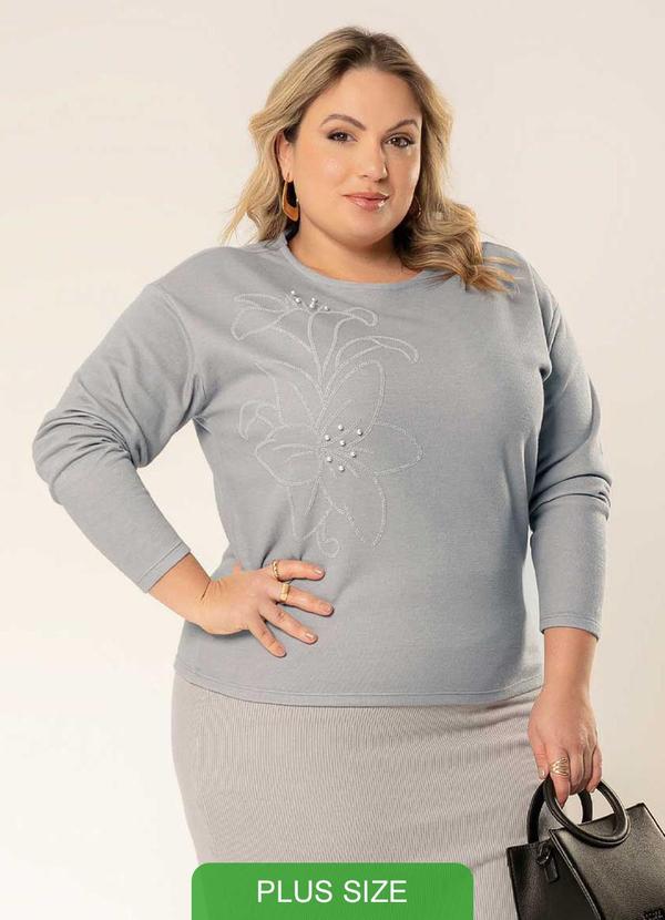 Cativa - Moletom Feminino Estampado Plus Size Cinza