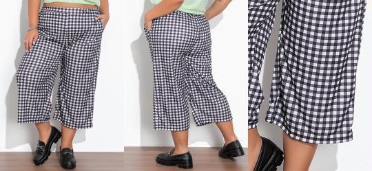 Cala Xadrez Preta com Bolsos Plus Size