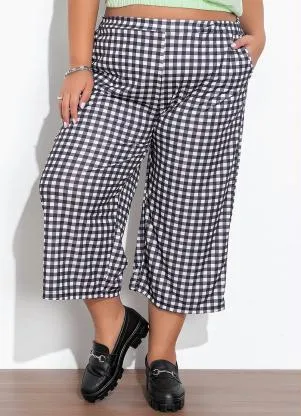 Marguerite - Calça Xadrez Preta com Bolsos Plus Size - MARGUERITE
