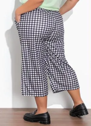 Marguerite - Calça Xadrez Preta com Bolsos Plus Size - MARGUERITE