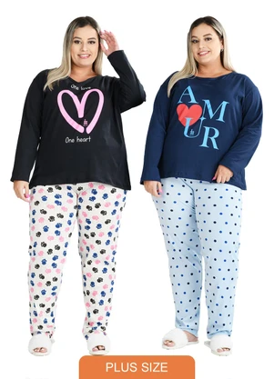 Be Blast - Kit 2 Pijamas Inverno Plus Size Multicores - BE BLAST