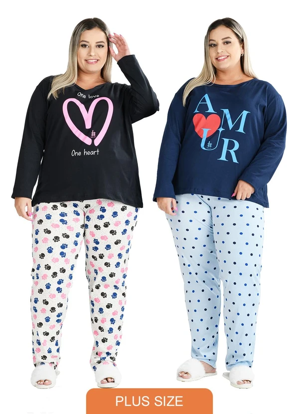 Be Blast - Kit 2 Pijamas Inverno Plus Size Multicores