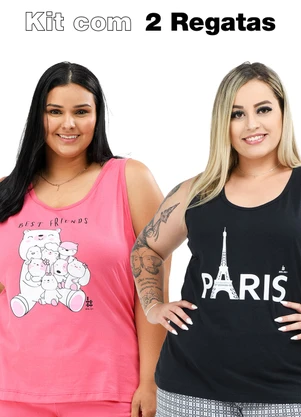 Be Blast - Kit 2 Regatas de Algodão Plus Size Multicores - BE BLAST