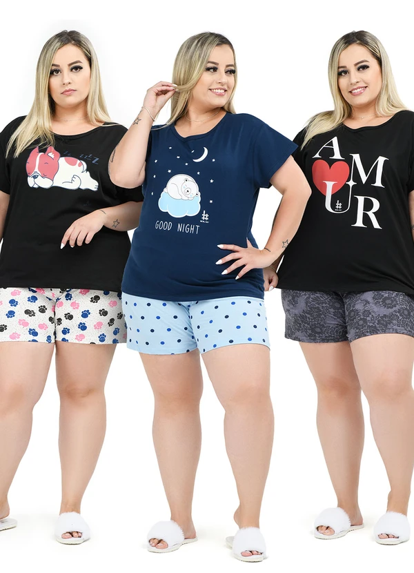 Be Blast - Kit 3 Pijamas 100% Algodão Multicores