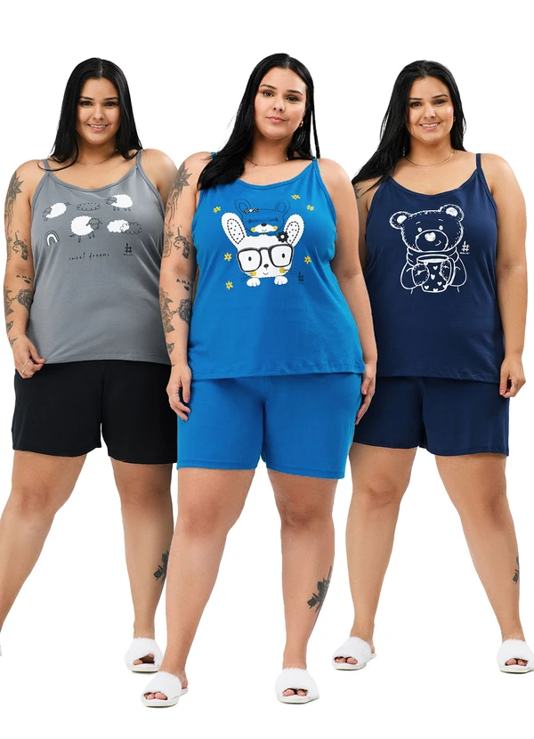 Be Blast - Kit 3 Pijamas de Alça 100% Algodão Multicores