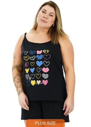 Be Blast - Pijama Alcinha Curve de Algodão Coração Preto - BE BLAST