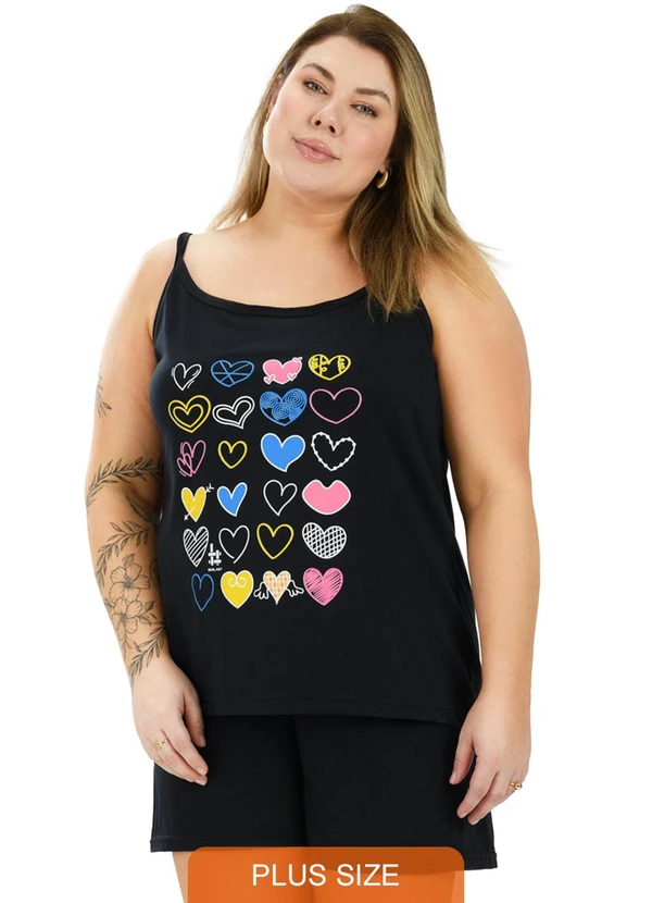 Be Blast - Pijama Alcinha Curve de Algodão Coração Preto