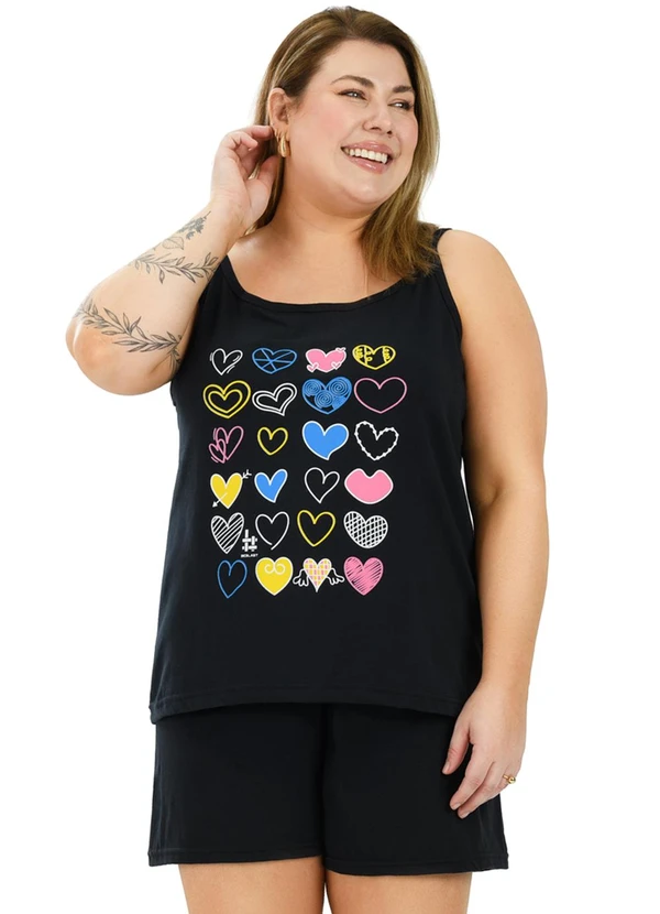 Be Blast - Pijama Alcinha Curve de Algodão Coração Preto 3