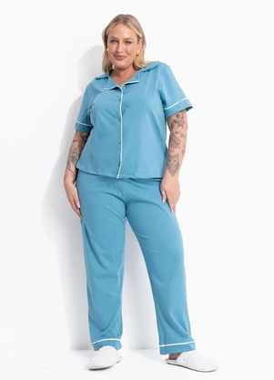 Marguerite - Pijama Americano Azul Claro em Algodão - MARGUERITE
