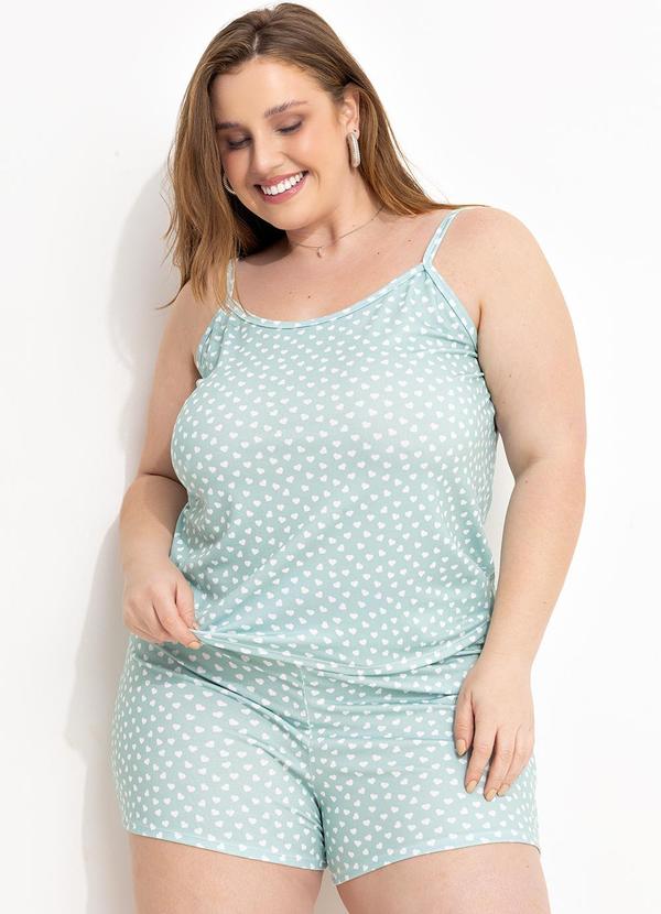 Marguerite - Pijama Coração Verde em Malha Crepe