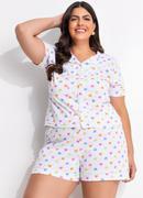 Pijama Cora��es Coloridos em Malha de Algod�o