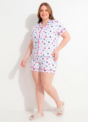 Pijama (Cora��es) de Bot�es em Algod�o