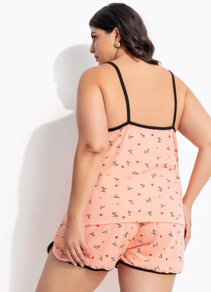 Marguerite - Pijama Corações Rosa em Malha de Viscose - MARGUERITE