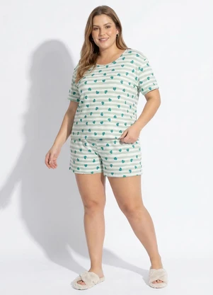 Marguerite - Pijama Corações Verdes em Malha Fria - MARGUERITE