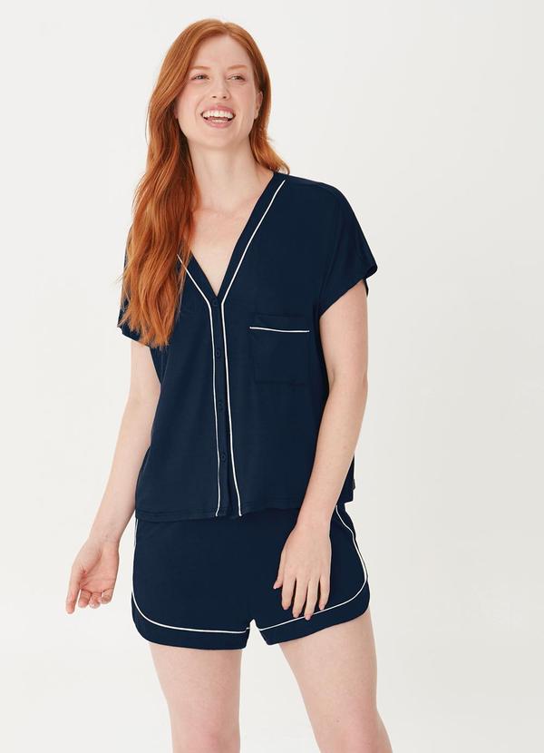 Malwee - Pijama Curto Malha Essence Plus Azul Marinho