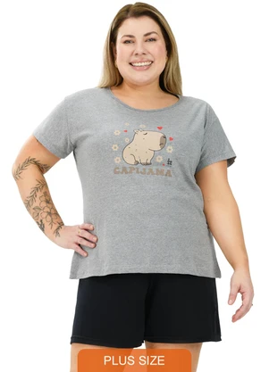 Be Blast - Pijama Curve de Algodão Capivara Mescla Cinza - BE BLAST