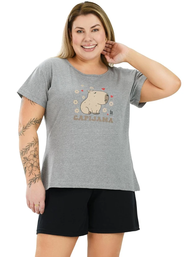 Be Blast - Pijama Curve de Algodão Capivara Mescla Cinza 3