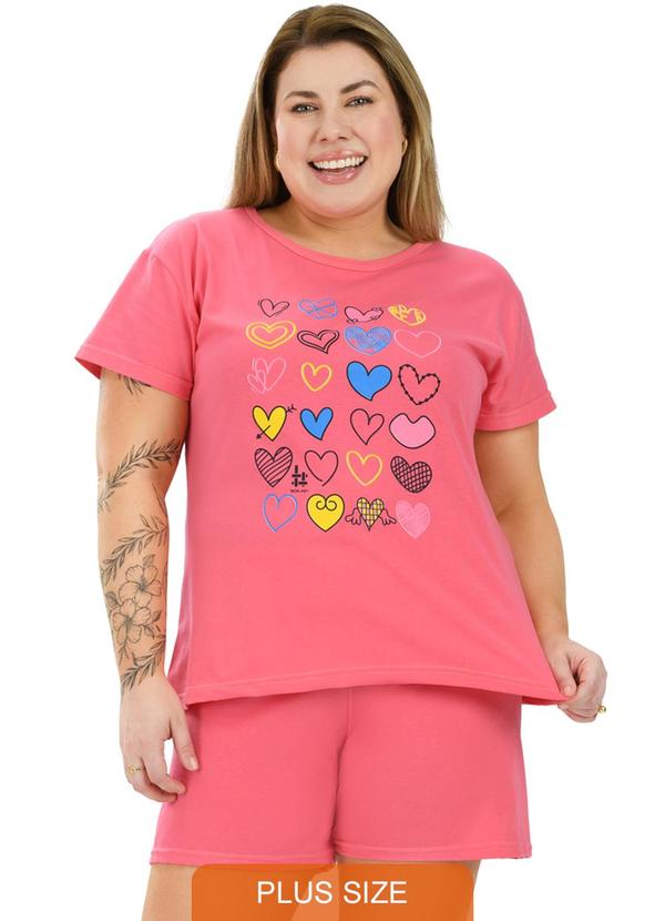 Be Blast - Pijama Curve de Algodão Corações Rosê Rosa 1