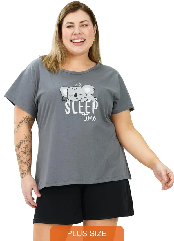 Be Blast - Pijama Curve Plus Size de Algodão Coala Cinza 1