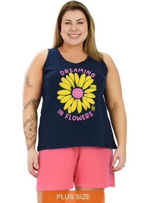 Be Blast - Pijama Curve Plus Size de Algodão Girassol Azul - BE BLAST