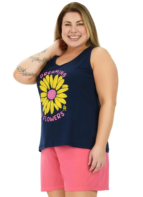 Be Blast - Pijama Curve Plus Size de Algodão Girassol Azul 3